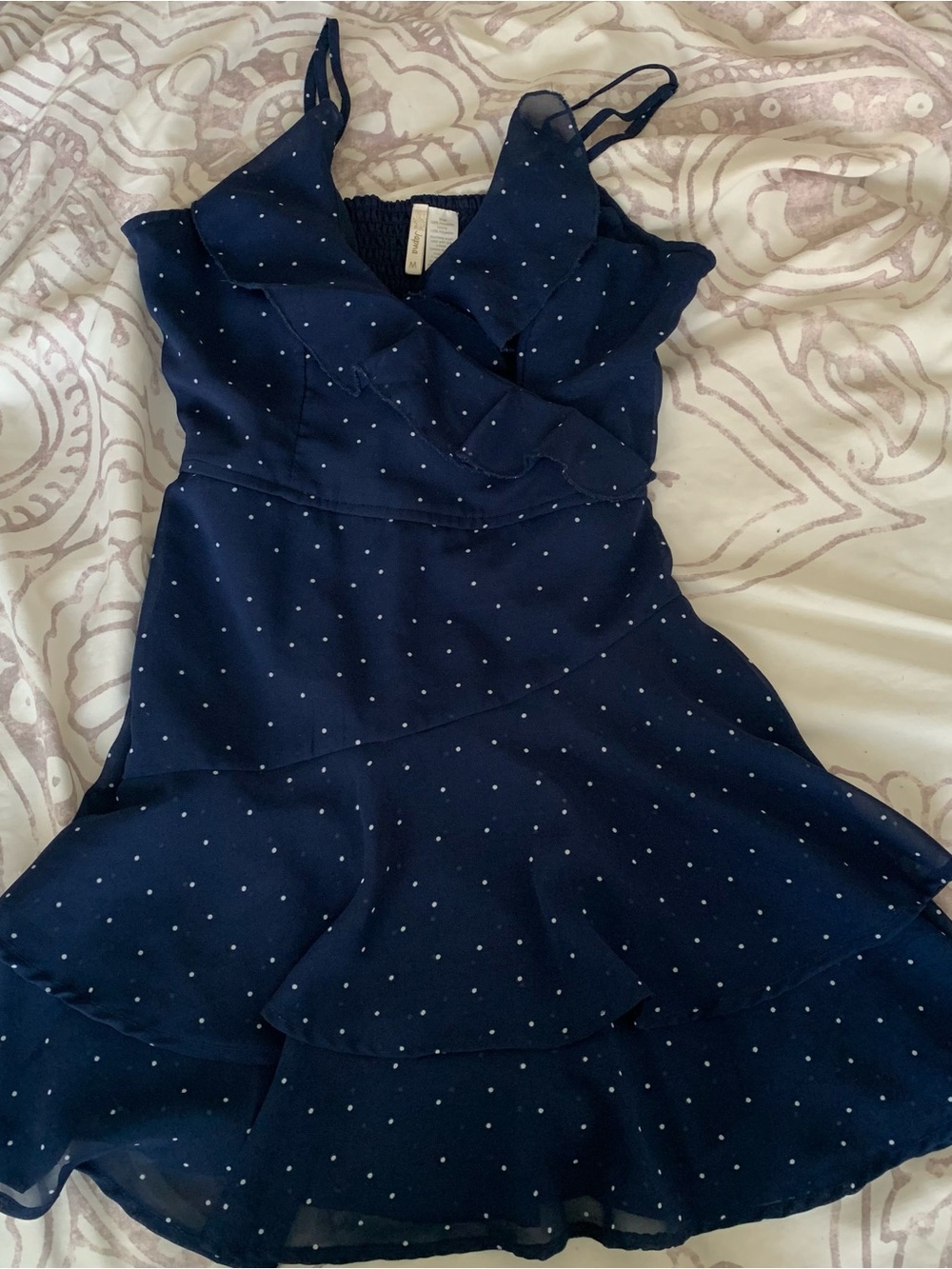 Navy Polka Dot Ruffle Mini Dress romper
